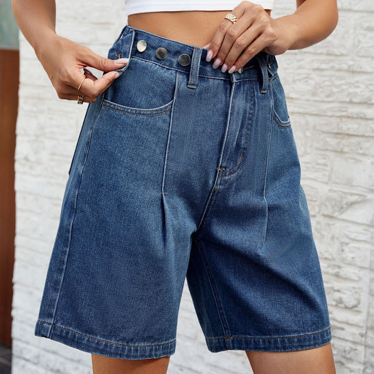 Adjustable Waist Denim Shorts - Casual Summer Training Fit