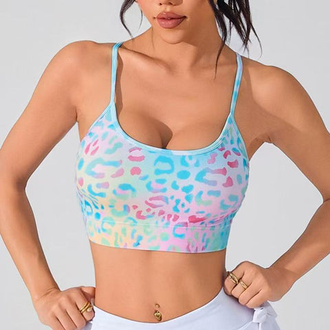 Women’s Floral Print Sports Bra with Cross Back Straps – Lightweight Summer Bralette for Daily Wear