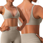 Strappy Sculpt Sports Bra – Deep V Open Back Crop Top