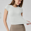 Snu Summer Naked-Feel Yoga Short-Sleeve Running Sports T-Shirt, Waist-Cinching, Slimming, Breathable, Quick-Dry, High-Elastic Fitness Top For Women