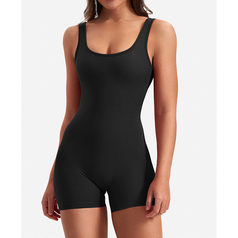 Pleated Fitness Jumpsuit – Soft Nude-Feel One-Piece