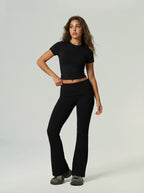 Cross-Border European And American Quick-Dry Sports Fitness Clothing Short-Sleeve Long Pants Flared Pants Tummy Control Butt-Lifting Naked-Feel Yoga Outfit Set