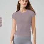Snu Summer Naked-Feel Yoga Short-Sleeve Running Sports T-Shirt, Waist-Cinching, Slimming, Breathable, Quick-Dry, High-Elastic Fitness Top For Women