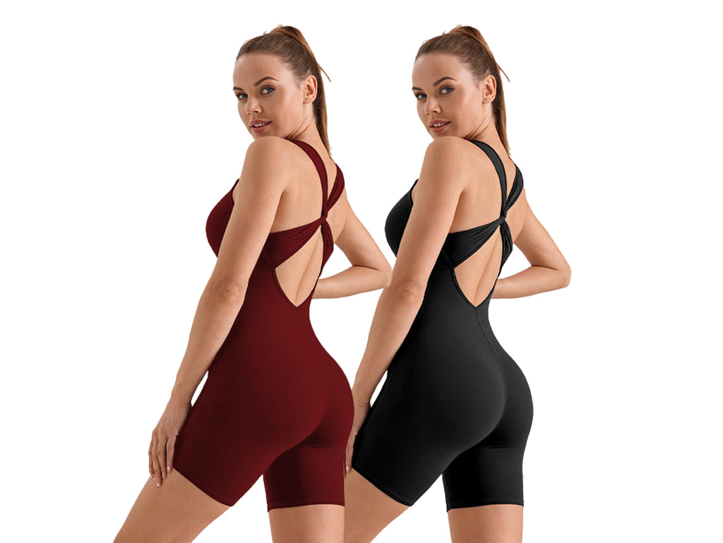 V-Neck Sculpt Jumpsuit – Cross-Back Padded Active One-Piece