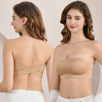 Women’s Strapless Non-Slip Bra with Side Buckle – Seamless Push-Up Bandeau with Chest Padding