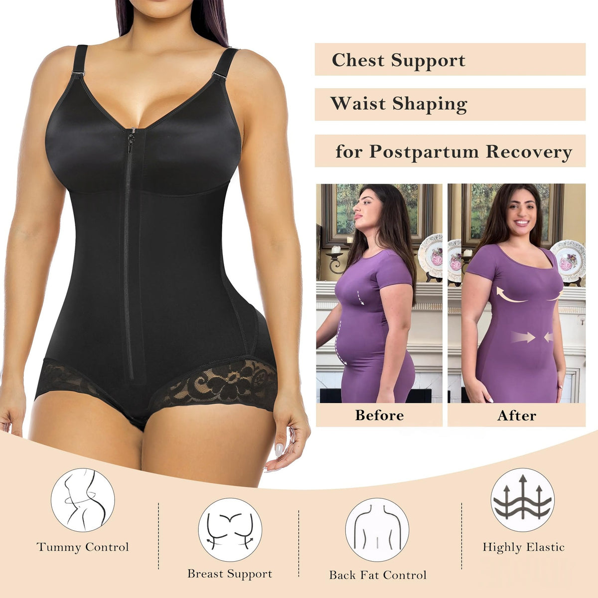Enhanced Compression Slimming One-piece Bodysuit Plus Size