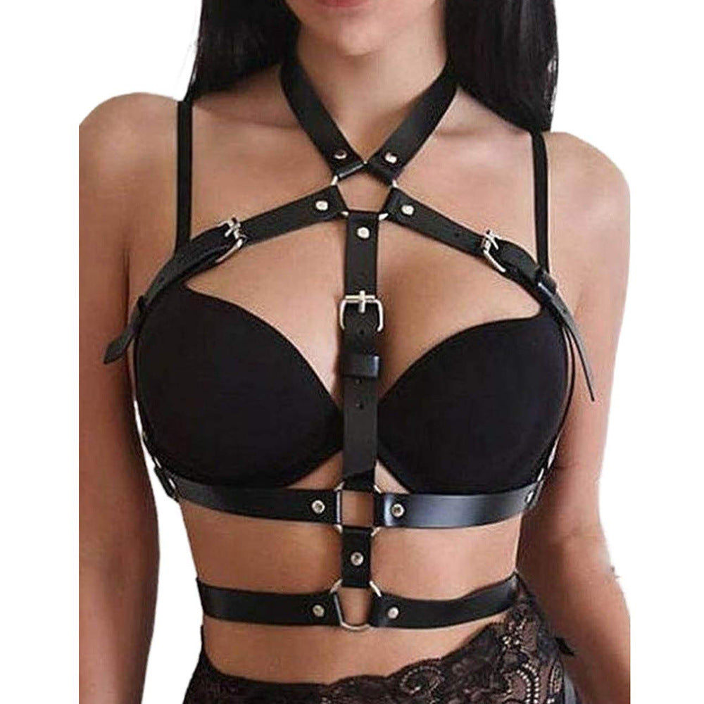 Cross-border Hot Sale Nightclub Charm Queen Fashion All-match Leather Shapewear Mask Decoration Belt Cummerbund Handcuffs Set