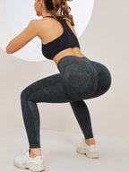Women Seamless Washed Yoga Leggings High Waist Tummy Control Butt Lifting Ribbed Workout Gym Athletic Pants