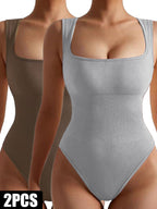 2 Pack Seamless Ribbed Romper for Women – One Piece Workout Jumpsuit, Sleeveless Tank Top Bodysuit