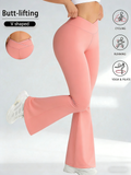 Women Crossover High Waist Flare Yoga Pants, Soft Stretch Bootcut Leggings Tummy Control Workout Gym Bell Bottom Pants