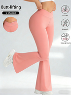 Women Crossover High Waist Flare Yoga Pants, Soft Stretch Bootcut Leggings Tummy Control Workout Gym Bell Bottom Pants