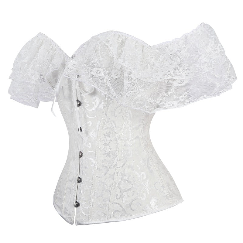Girls Lace Short-Sleeved Shapewear Masquerade Underwear Outer Wear Tunic Top Sexy Wedding Bone Clothing Cross-Border