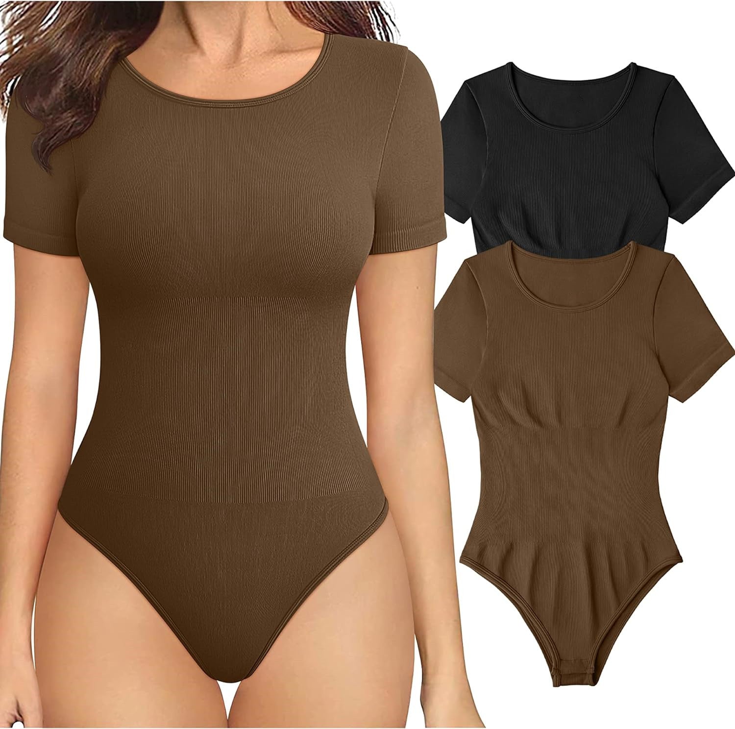 Seamless Square Neck Shapewear Bodysuit for Women – Waist Snatching Compression Top, Short Sleeve Sculpting Fit, T-Back Design