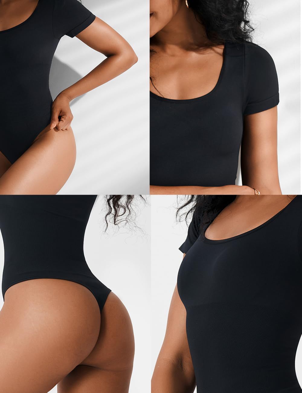 Seamless Square Neck Shapewear Bodysuit for Women – Waist Snatching Compression Top, Short Sleeve Sculpting Fit, T-Back Design