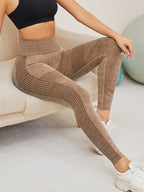 Women Seamless Washed Yoga Leggings High Waist Tummy Control Butt Lifting Ribbed Workout Gym Athletic Pants