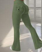 High-Waist Flared Yoga Pants with Pockets - Sculpted Studio Fit