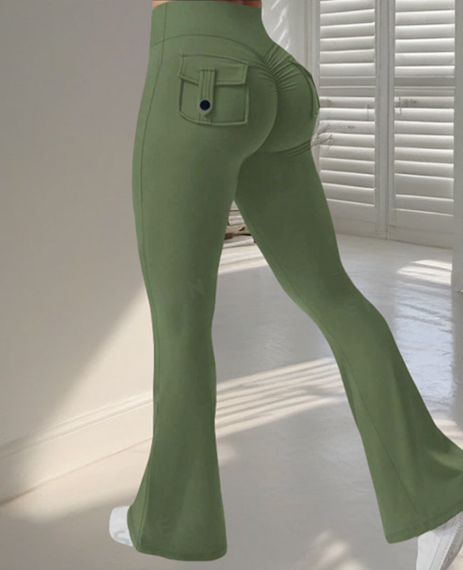 High-Waist Flared Yoga Pants with Pockets - Sculpted Studio Fit