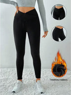 Popular Cross-Border Yoga Pants With Fleece, Cross High-Waisted, Breathable, Butt-Lifting, Tummy Control, Sports Outdoor Leggings For Women