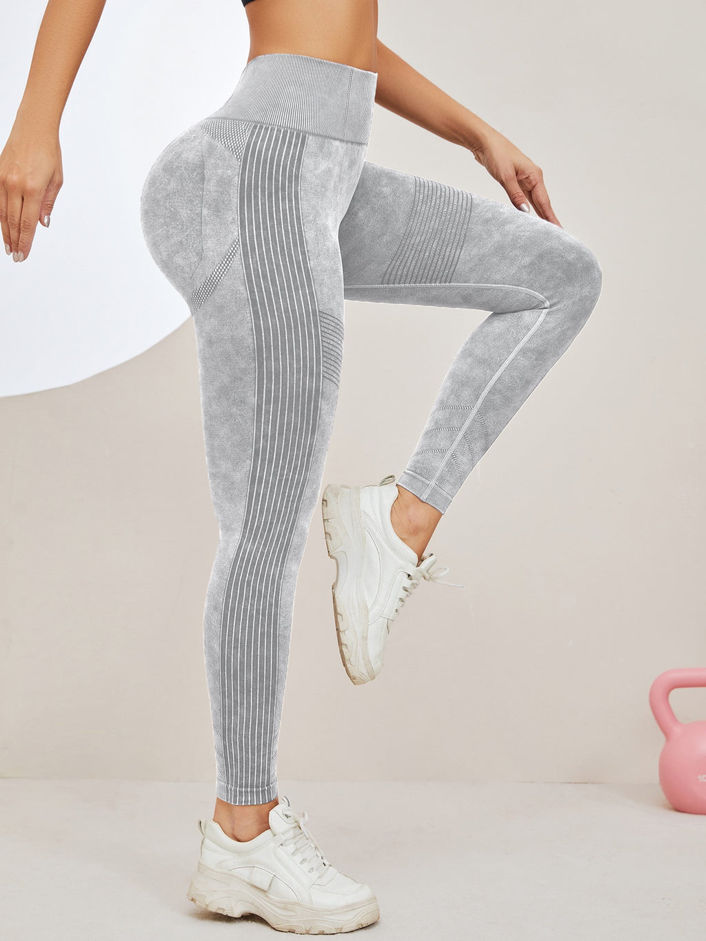 Women Seamless Washed Yoga Leggings High Waist Tummy Control Butt Lifting Ribbed Workout Gym Athletic Pants