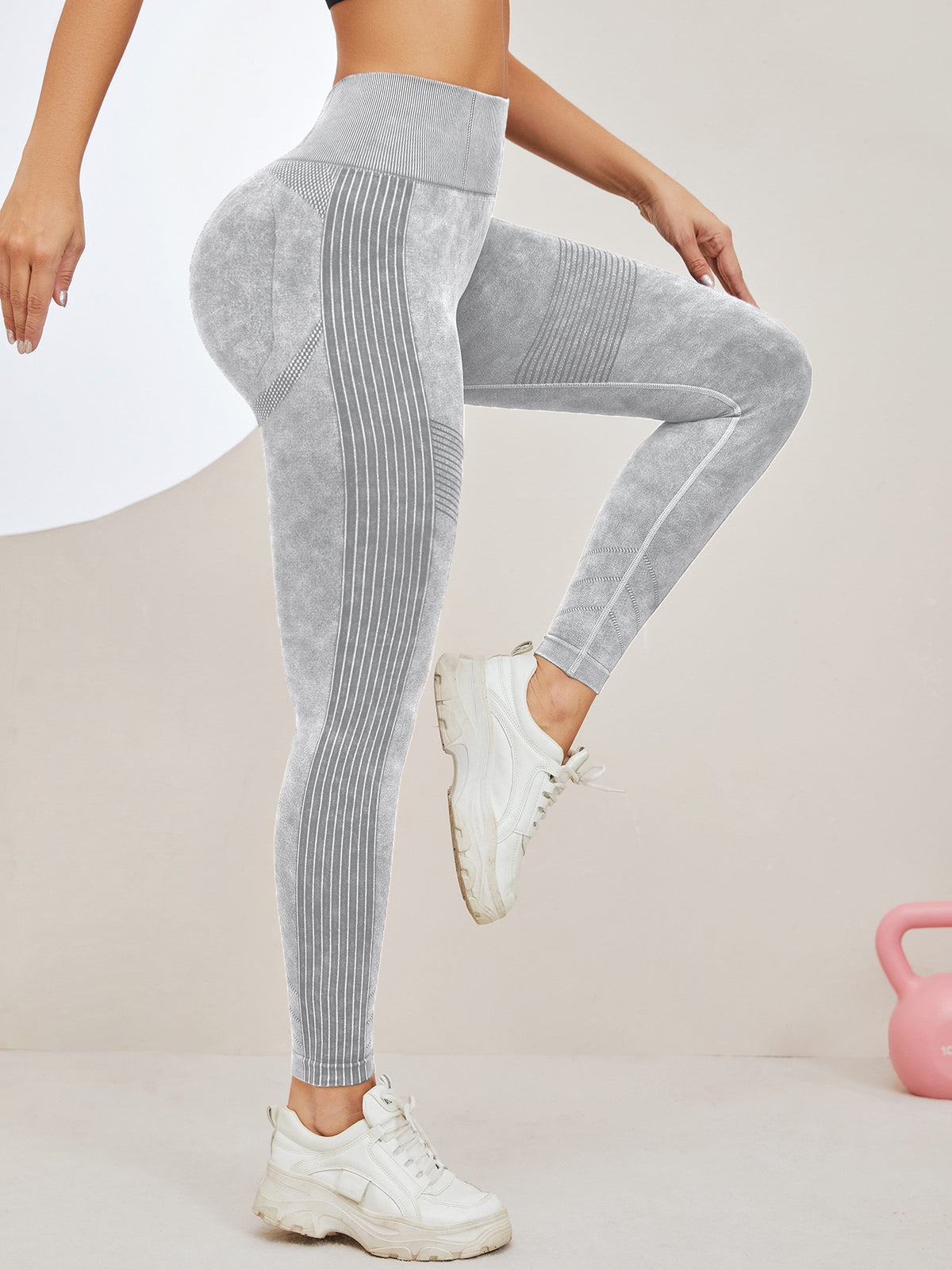 Women Seamless Washed Yoga Leggings High Waist Tummy Control Butt Lifting Ribbed Workout Gym Athletic Pants