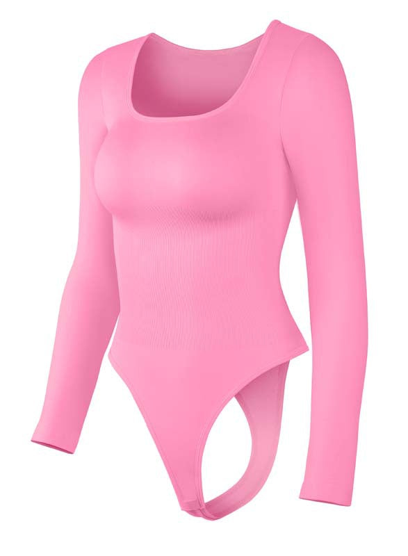 Seamless Threaded Square-neck Waist-cinching Button-front Shapewear Bodysuit