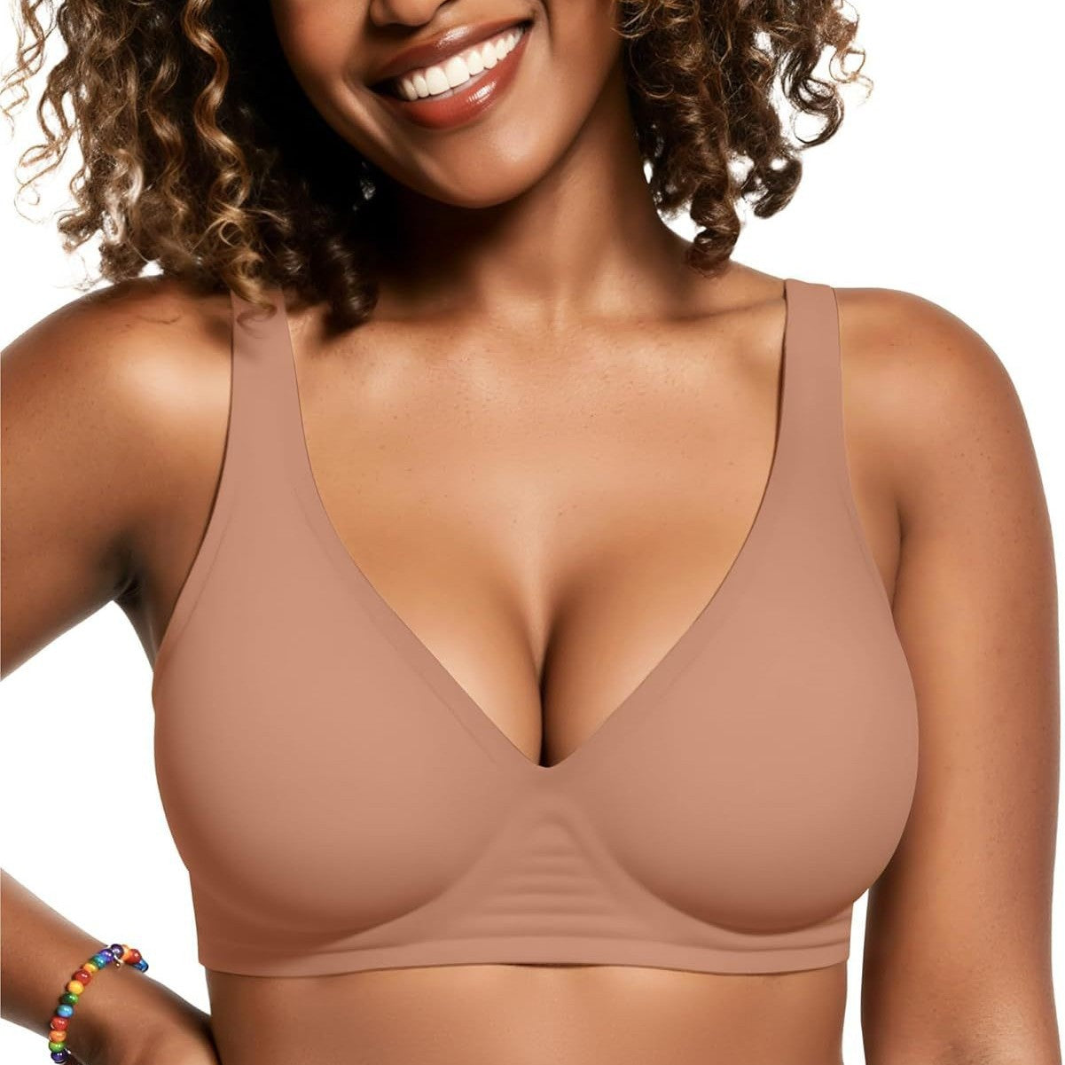 Women’s Deep V Wireless Push-Up Bra – Seamless T-Shirt Bra for Comfortable Everyday Support