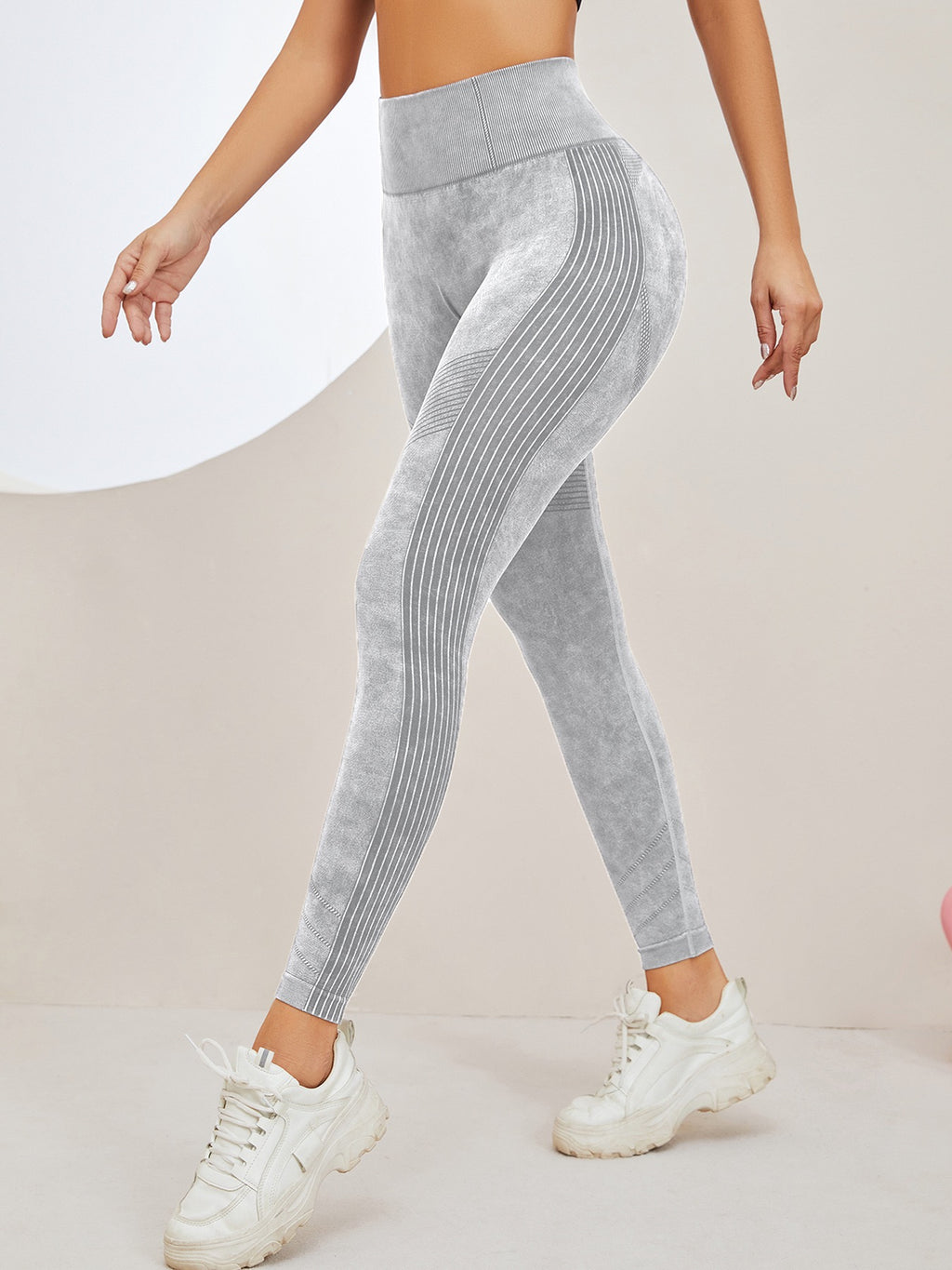 Women Seamless Washed Yoga Leggings High Waist Tummy Control Butt Lifting Ribbed Workout Gym Athletic Pants