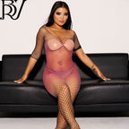 Tie-Dye Mesh Clothing Wholesale Slimming Set Long-Sleeve Corset Bodysuit Hollow-Out Tight-Fitting Summer Thin Style
