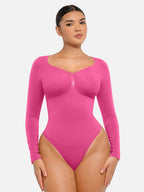 Seamless Long Sleeve Chest Support Tummy Control Thong Bodysuit