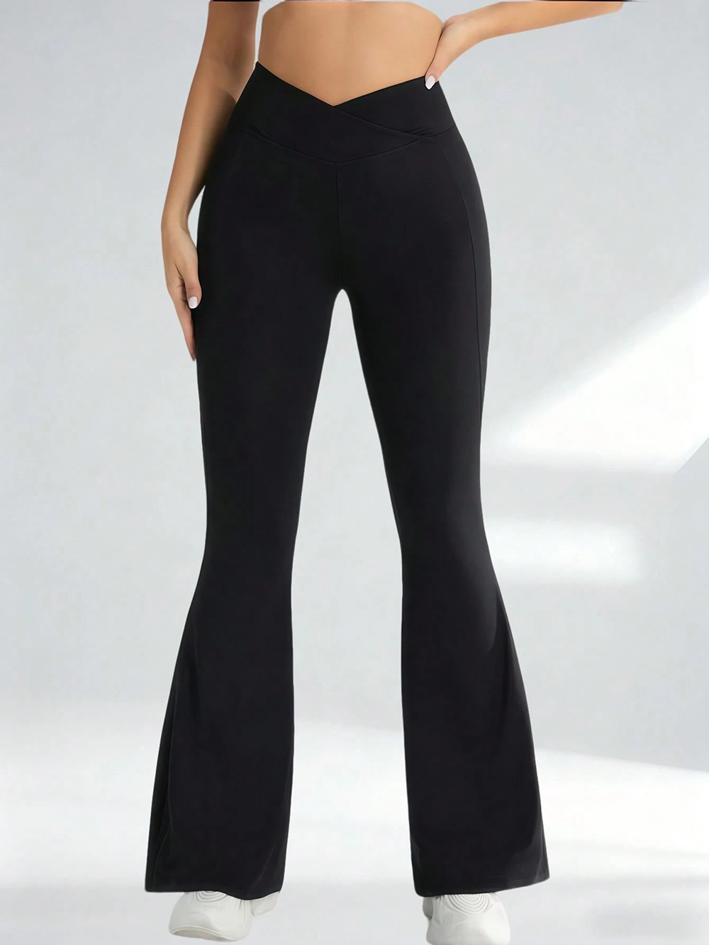 Women Crossover High Waist Flare Yoga Pants, Soft Stretch Bootcut Leggings Tummy Control Workout Gym Bell Bottom Pants