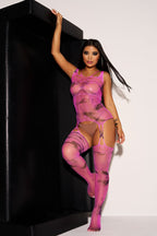 Tie-Dye Mesh Clothing Wholesale Slimming Set Long-Sleeve Corset Bodysuit Hollow-Out Tight-Fitting Summer Thin Style