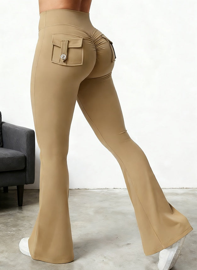 High-Waist Flared Yoga Pants with Pockets - Sculpted Studio Fit