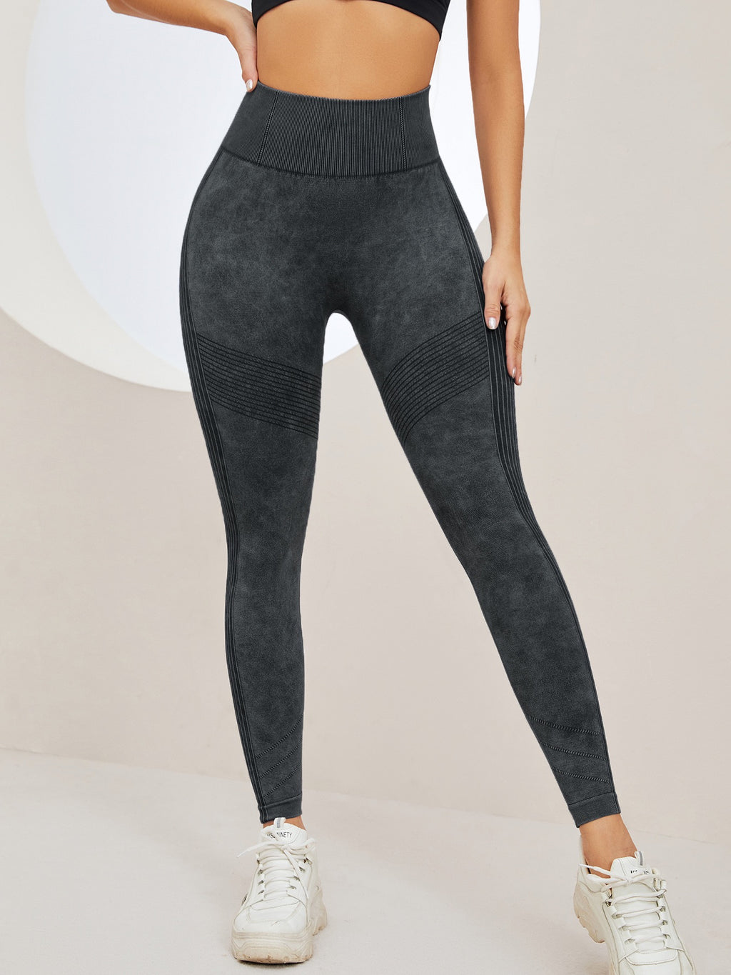 Women Seamless Washed Yoga Leggings High Waist Tummy Control Butt Lifting Ribbed Workout Gym Athletic Pants