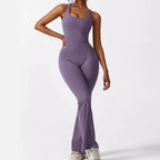 Women’s Sleeveless Flare Yoga Jumpsuit – Sculpting One-Piece Workout Pants
