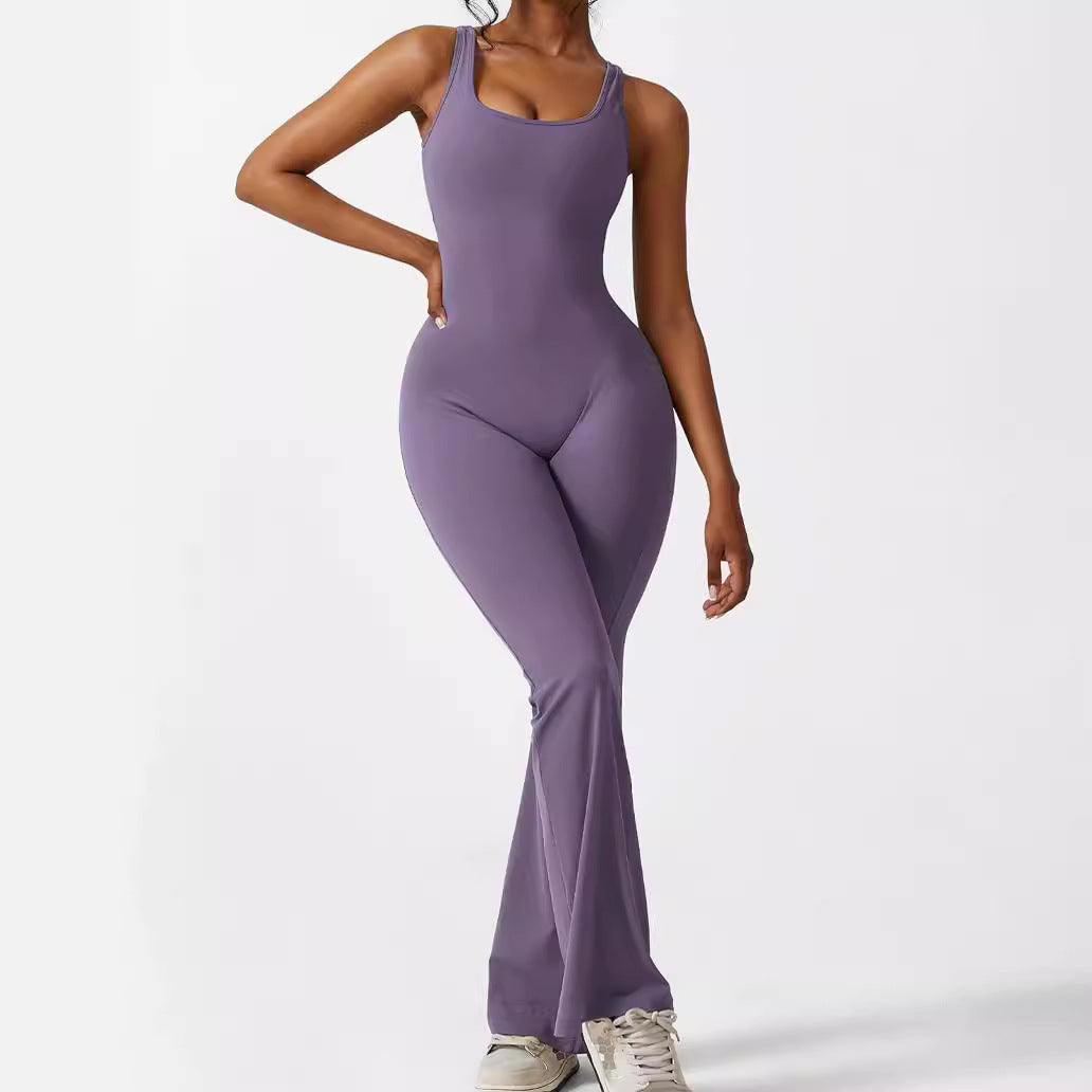 Women’s Sleeveless Flare Yoga Jumpsuit – Sculpting One-Piece Workout Pants