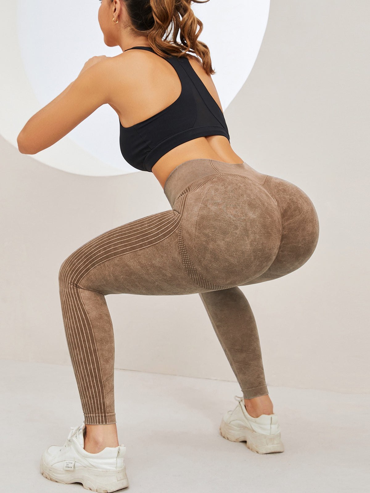 Women Seamless Washed Yoga Leggings High Waist Tummy Control Butt Lifting Ribbed Workout Gym Athletic Pants