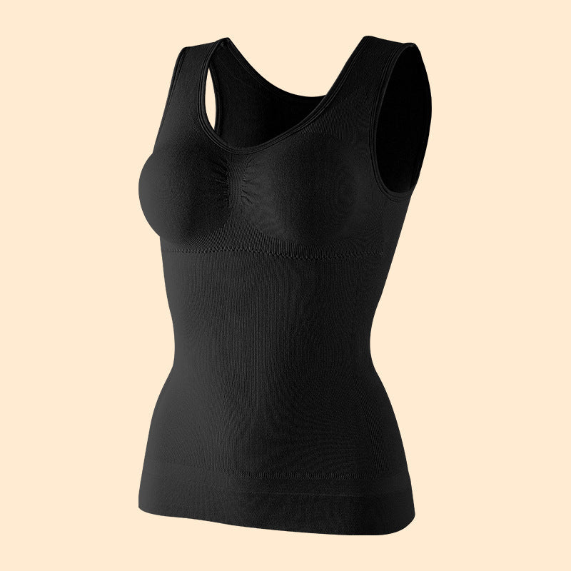 Women Seamless Double Layer Shapewear Tank Top Long Length Tummy Control Waist Shaper Athletic Camisole Cotton Built-in Bra Pads Undershirt