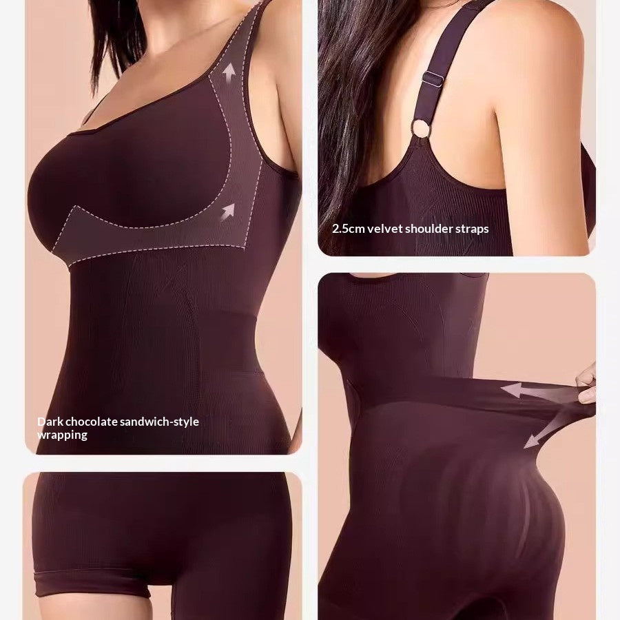 Curvy Dark-chocolate-colored Back-release Shapewear Bodysuit With Built-in Cups For Women