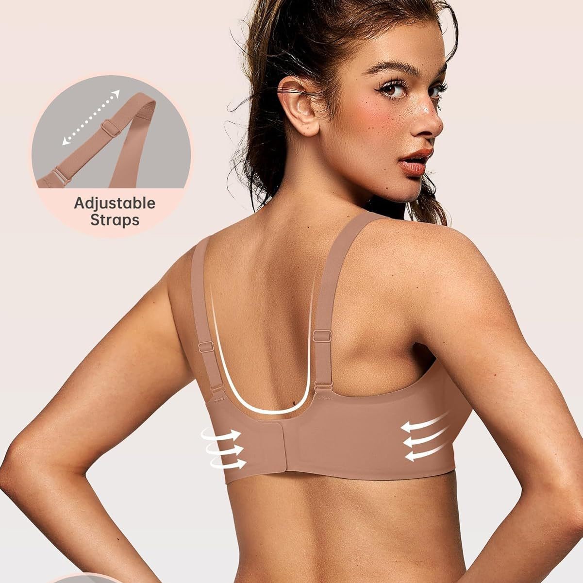 Women’s Deep V Wireless Push-Up Bra – Seamless T-Shirt Bra for Comfortable Everyday Support