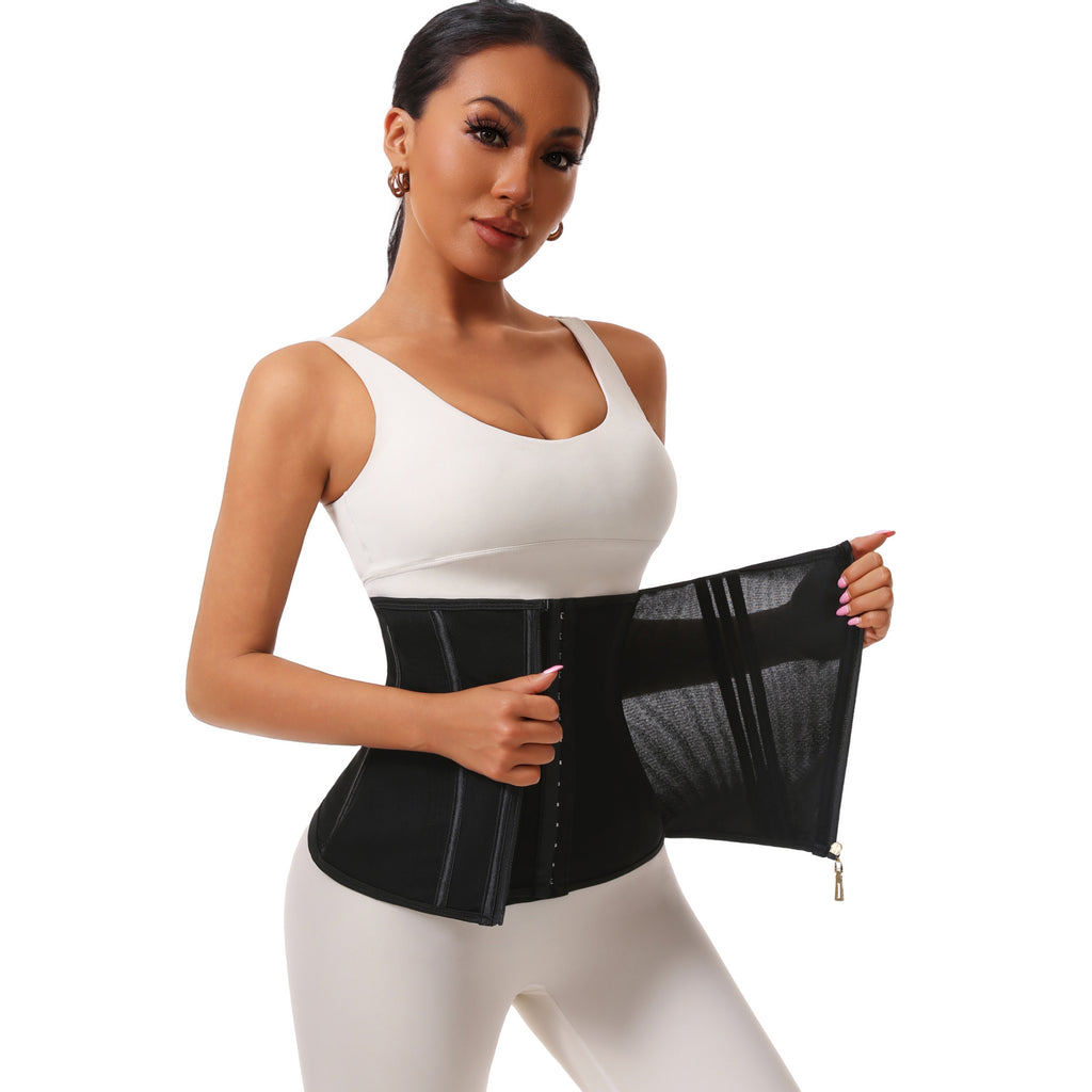 Cross-Border Mesh Waistband, Tummy Control, Tight Belt, Shapewear, Waist Restraint, Zipper Corset, 13 Steel Bone Body Shaping Girdle