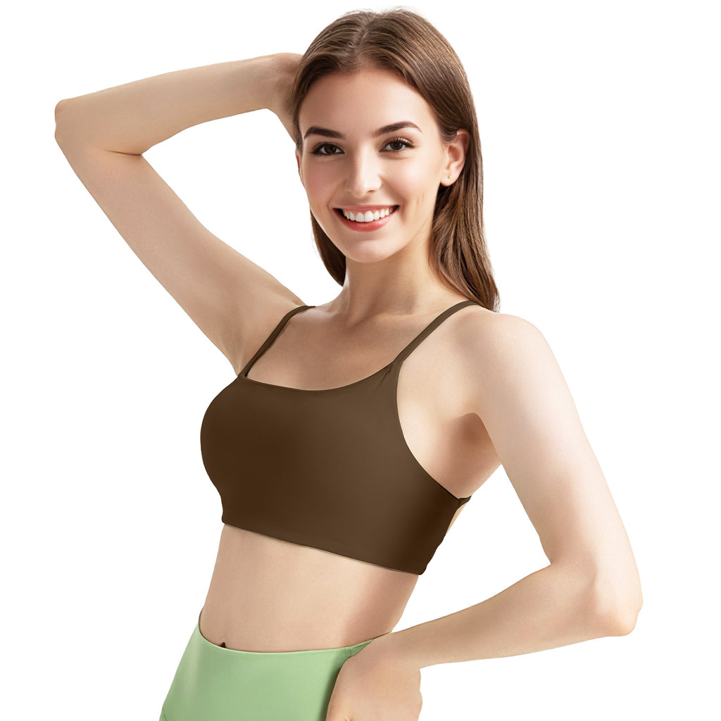 Women’s Cross Back Sports Bra, Padded Strappy Crop Top, Open Back Low Impact Yoga Bra with Removable Pads