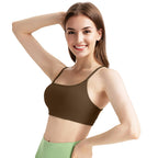 Women’s Cross Back Sports Bra, Padded Strappy Crop Top, Open Back Low Impact Yoga Bra with Removable Pads