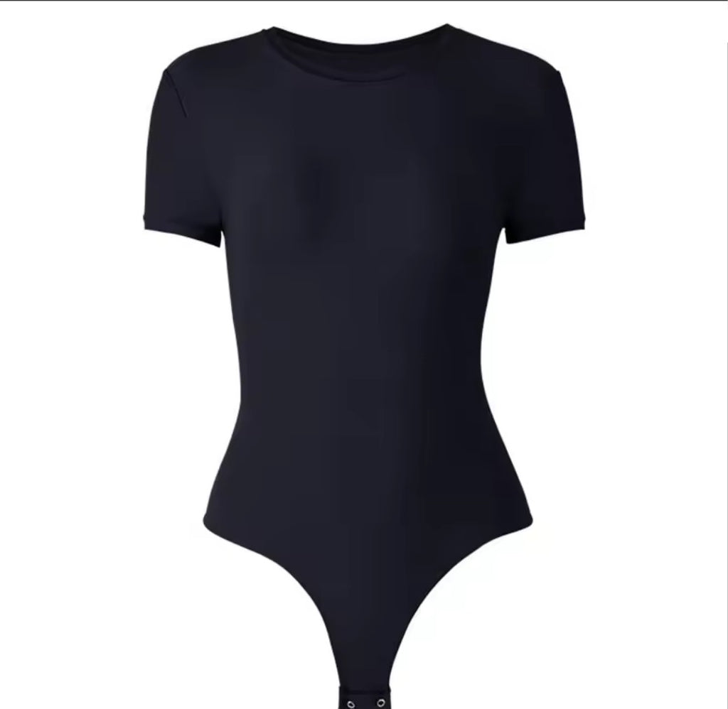 Black bodysuit on a white background