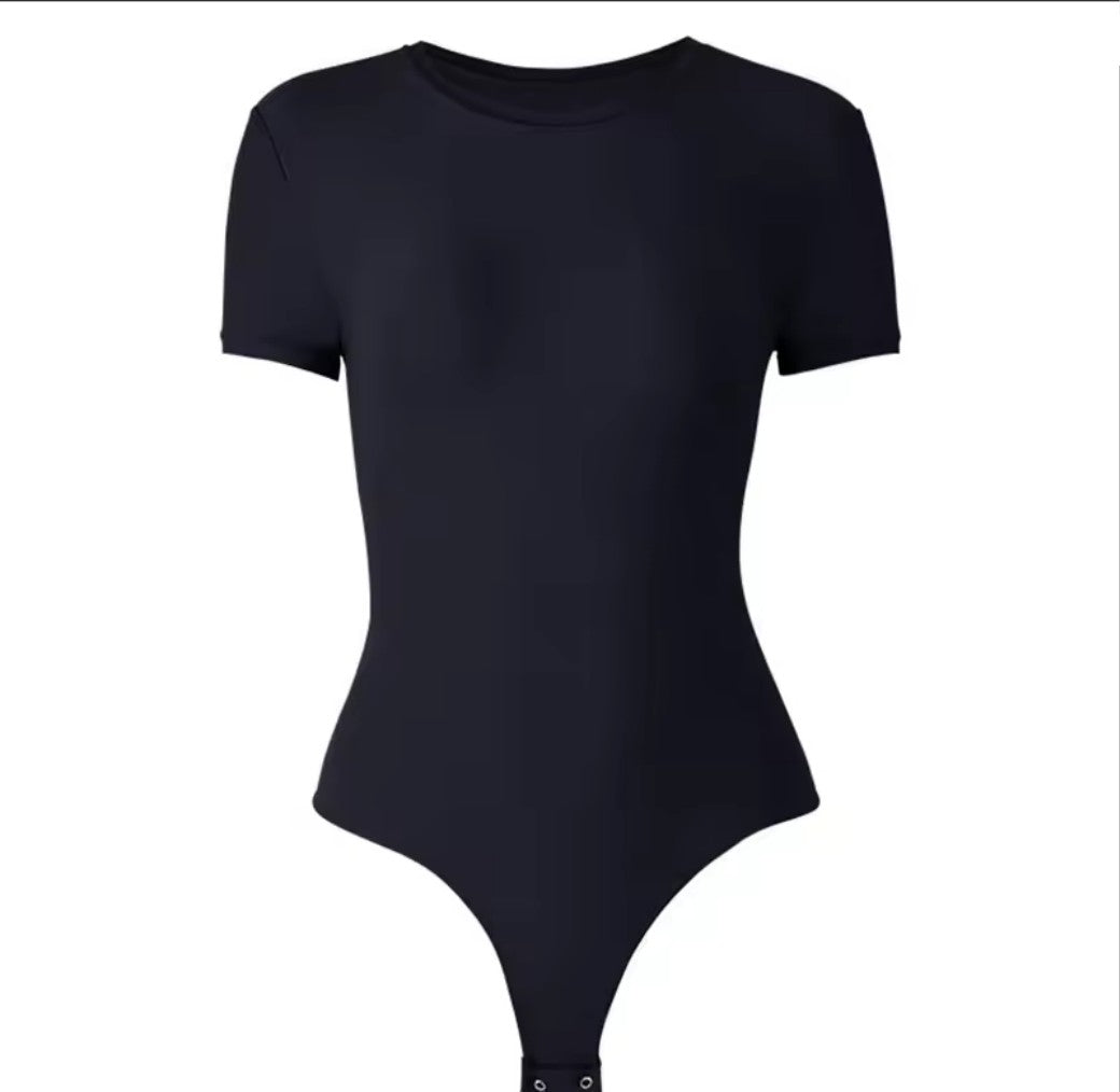 Black bodysuit on a white background