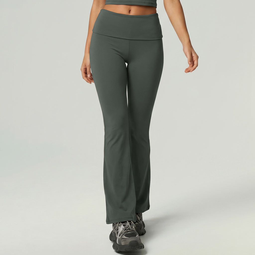 Cross-Border European And American Quick-Dry Sports Fitness Clothing Short-Sleeve Long Pants Flared Pants Tummy Control Butt-Lifting Naked-Feel Yoga Outfit Set