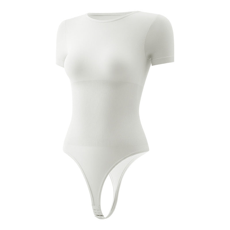 Ss-border Seamless Short-sleeve Bodysuit Shapewear With Waist Cinching, Abdominal Shaping, And Thong Tight-fitting Body Suit