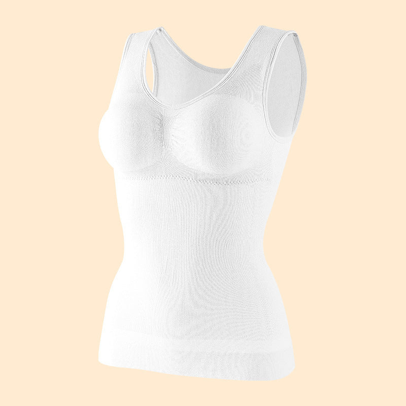 Women Seamless Double Layer Shapewear Tank Top Long Length Tummy Control Waist Shaper Athletic Camisole Cotton Built-in Bra Pads Undershirt
