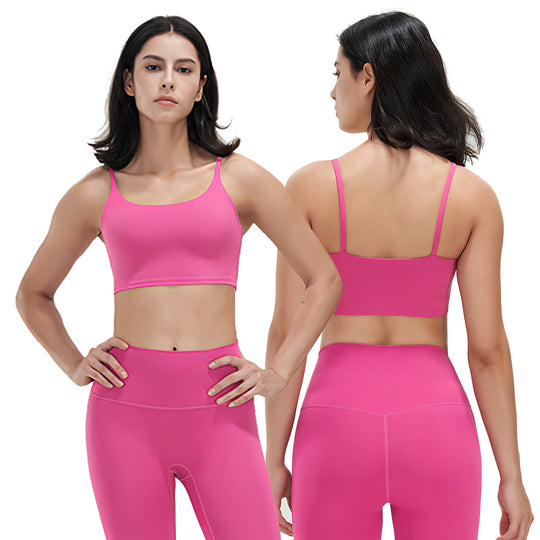 Square Neck Strappy Sports Bra – Padded Crop Top for Yoga & Gym
