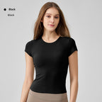 Snu Summer Naked-Feel Yoga Short-Sleeve Running Sports T-Shirt, Waist-Cinching, Slimming, Breathable, Quick-Dry, High-Elastic Fitness Top For Women