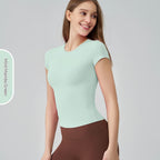 Snu Summer Naked-Feel Yoga Short-Sleeve Running Sports T-Shirt, Waist-Cinching, Slimming, Breathable, Quick-Dry, High-Elastic Fitness Top For Women
